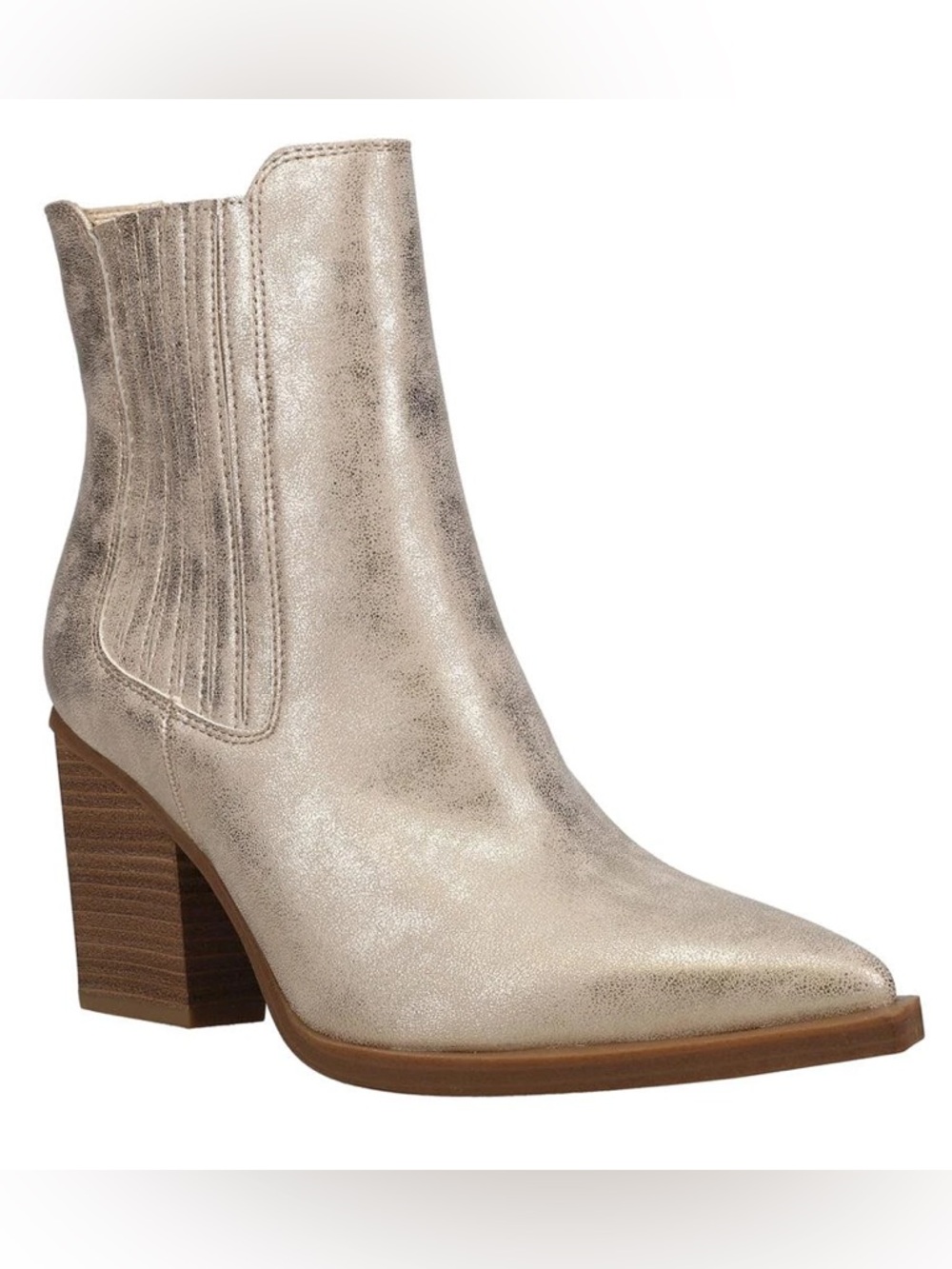 MIA Gold Metallic Western Ankle Boots | 8 | Prairie Cowboy Heeled Booties